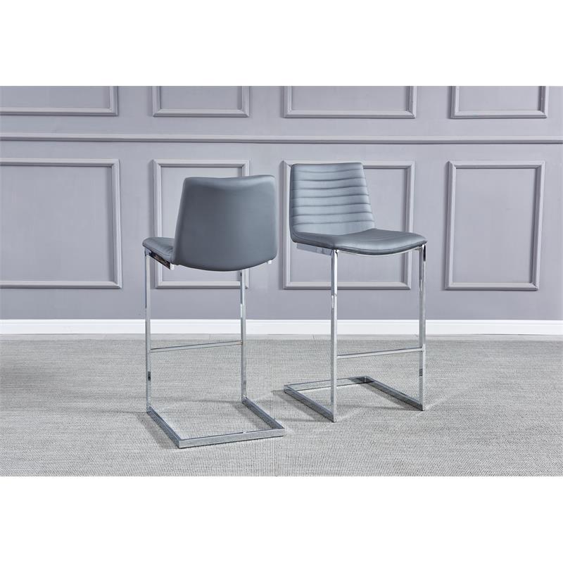 Blanca Gray Faux Leather Bar Chairs in Silver(Set of 2)