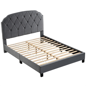 hamin gray velvet king platform bed with nailhead trim