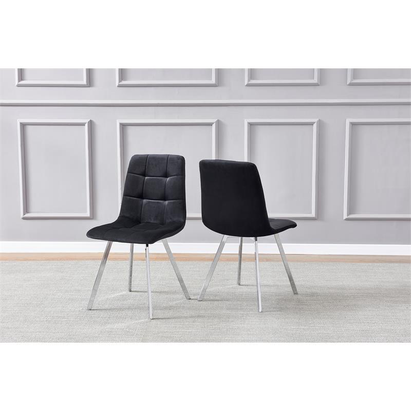 Huey Black Velvet Fabric Side Chairs in Silver (Set of 4)