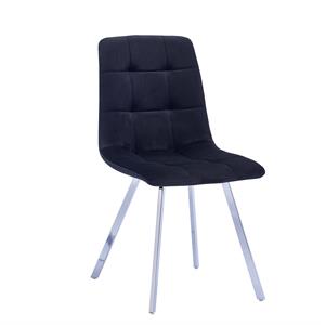 Huey Black Velvet Fabric Side Chairs in Silver (Set of 4)