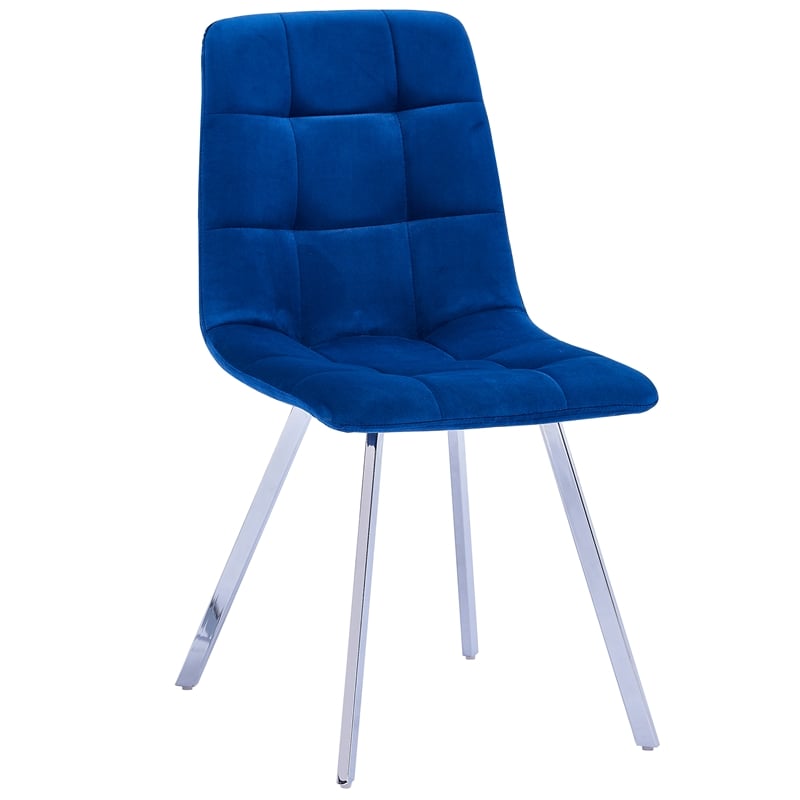 Huey Blue Velvet Fabric Side Chairs in Silver (Set of 4)