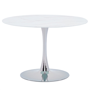 huey round marble look glass dining table in silver