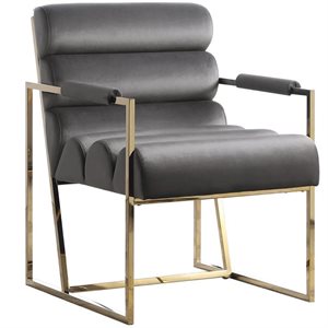lennox gray velvet arm chair in gold