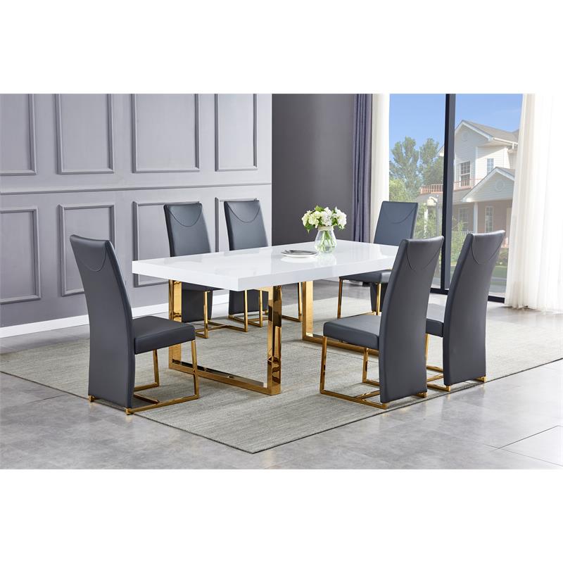 Best Master Furniture Padraig Gray Faux Leather Side Chairs in Gold (Set of 2)