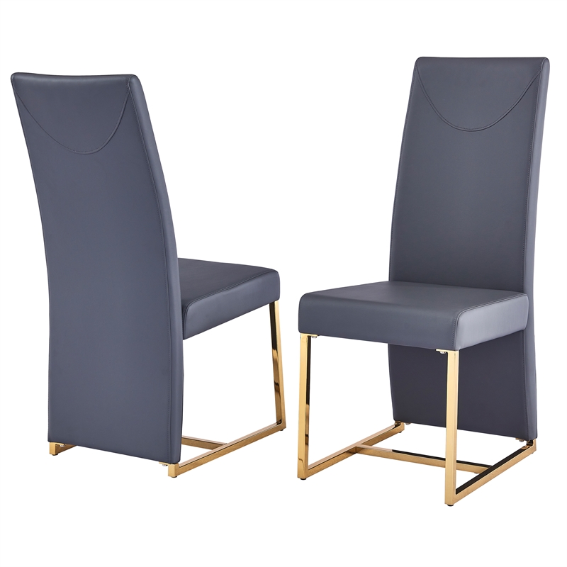 Best Master Furniture Padraig Gray Faux Leather Side Chairs in Gold (Set of 2)