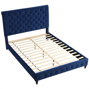 best master furniture ashley tufted velvet fabric full platform bed in blue