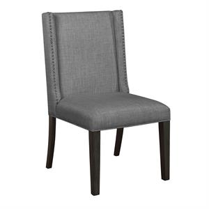 mia linen upholstered wood parsons chairs in gray with nailhead trim (set of 2)