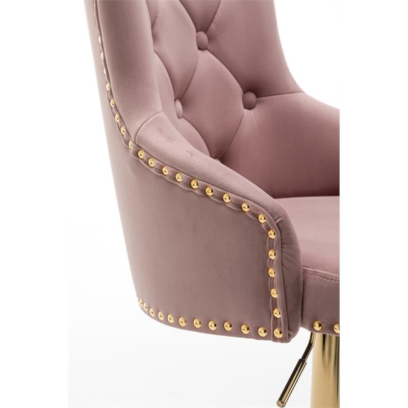 Brightcast 2-piece Velvet Tufted Gold Bar Stools in Pink