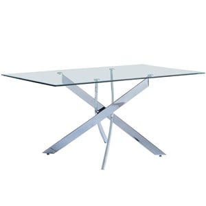 Alison Silver Modern Rectangle Glass Dining Table