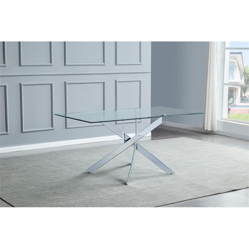 Alison Silver Modern Rectangle Glass Dining Table