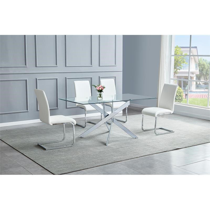 Alison Silver Modern Rectangle Glass Dining Table