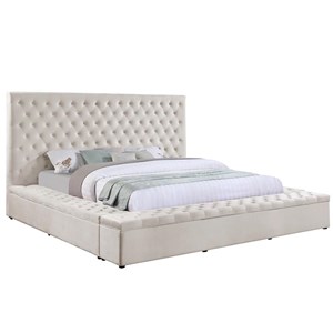 Cierra Velvet Platform King Bed with Storage in Cream