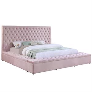 cierra velvet platform queen bed with storage in pink