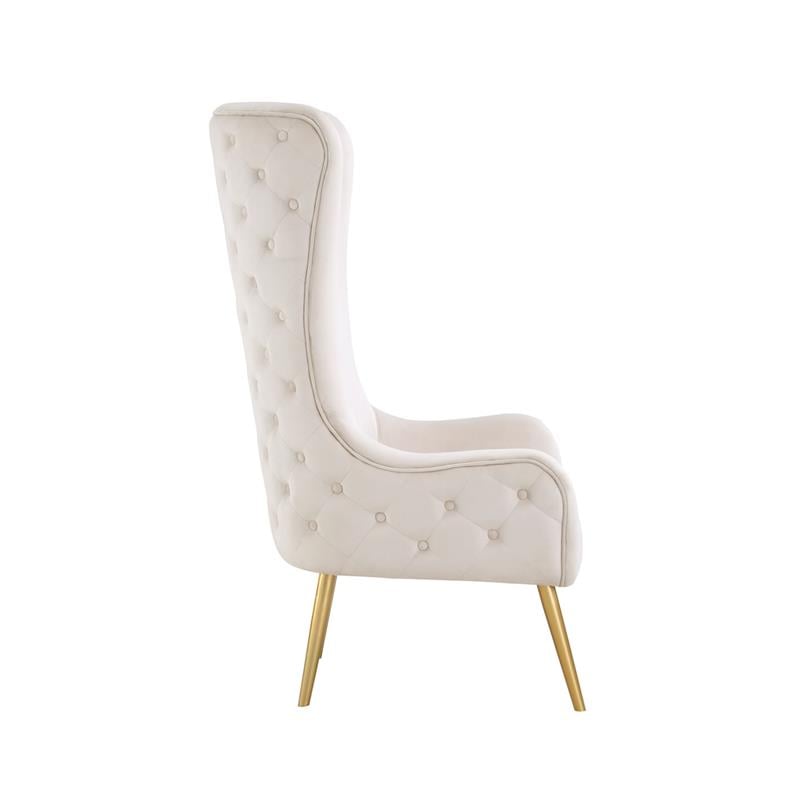 Best Master Furniture Venetian Tufted Velvet High Back Arm Chair in Cream