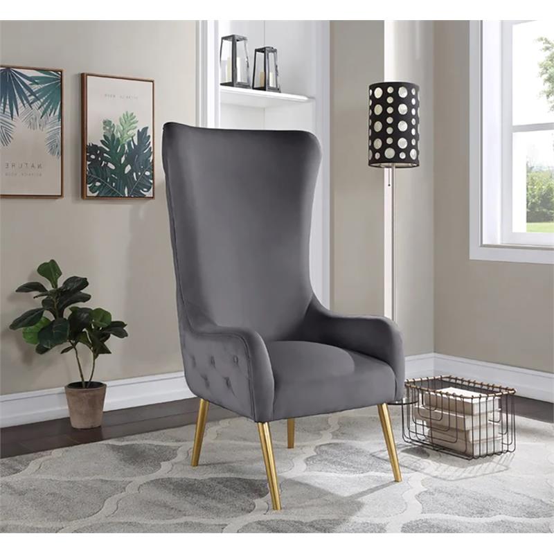Venetian Gray Tufted Velvet High Back Arm Chair