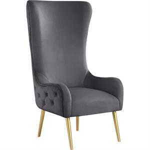 venetian gray tufted velvet high back arm chair