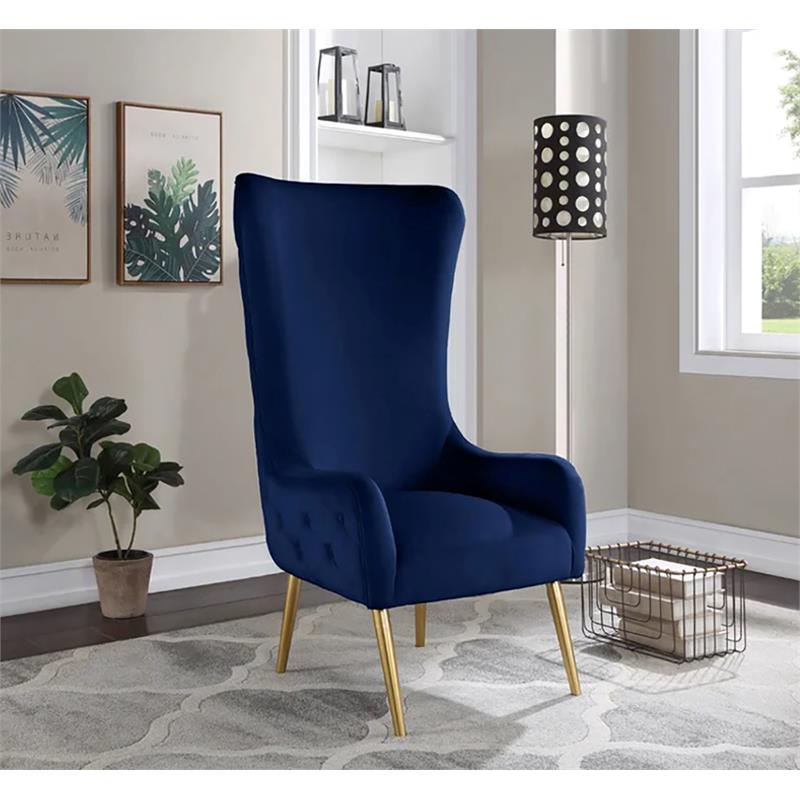 Best Master Furniture Venetian Tufted Velvet High Back Arm Chair in Navy