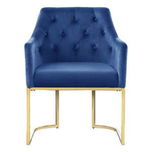 lana blue tufted velvet arm chair in gold