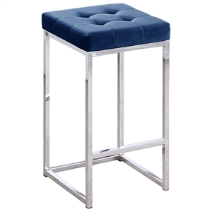jersey blue velvet counter height stool in silver (set of 2)