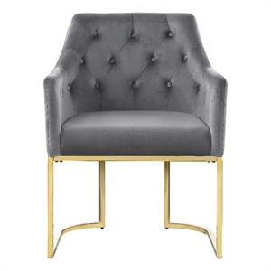 lana gray tufted velvet arm chair in gold