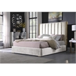 Jalen Beige Velvet Queen Platform Bed with Gold Accents