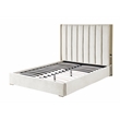 Jalen Beige Velvet Queen Platform Bed with Gold Accents