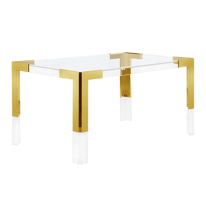 Leah Rectangle Glass Dining Table in Gold (Seats 6
