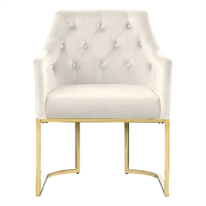 lana beige tufted velvet arm chair in gold