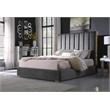 Jalen Dark Gray Velvet King Platform Bed with Gold Accents