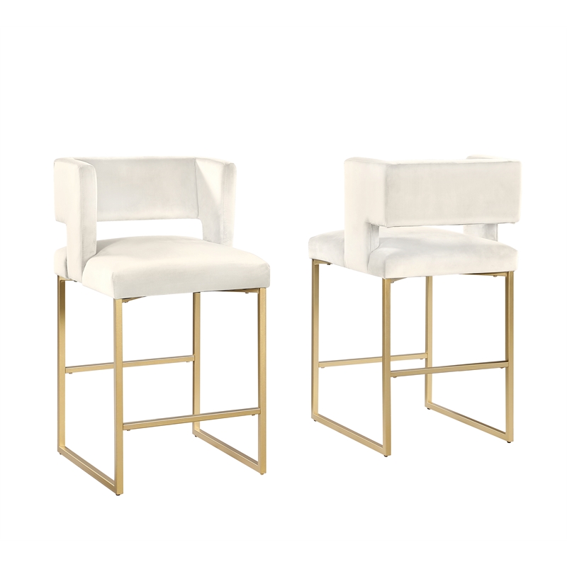 Lynx Cream Velvet Bar Stools in Gold (Set of 2)