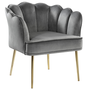 jackie gray velvet accent chair with gold legs