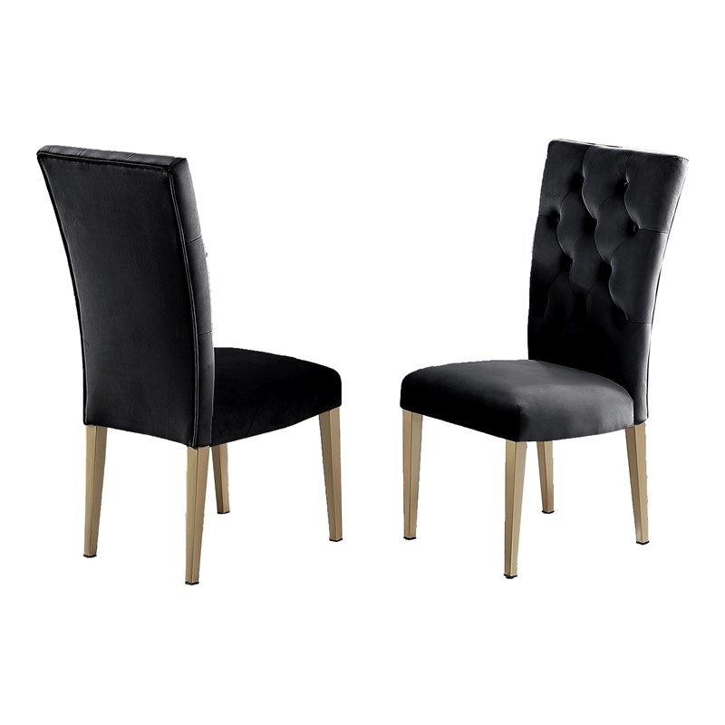 Tyrion Black Tufted Velvet Side Chairs in Brushed Gold (Set of 2)