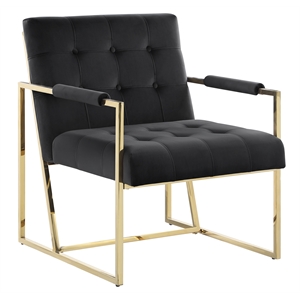 luxor black velvet modern accent chair in gold