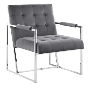 luxor gray velvet modern accent chair in silver