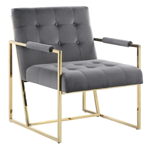 luxor gray velvet modern accent chair in gold
