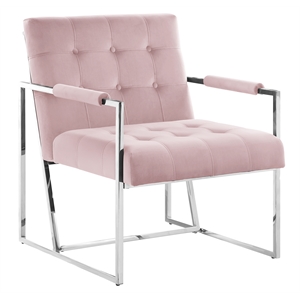 luxor pink velvet modern accent chair in silver