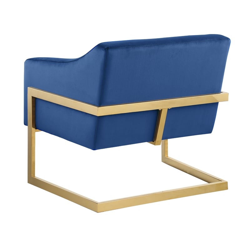 Hampshire Blue Velvet with Gold Stainless Steel Modern Accent Chair