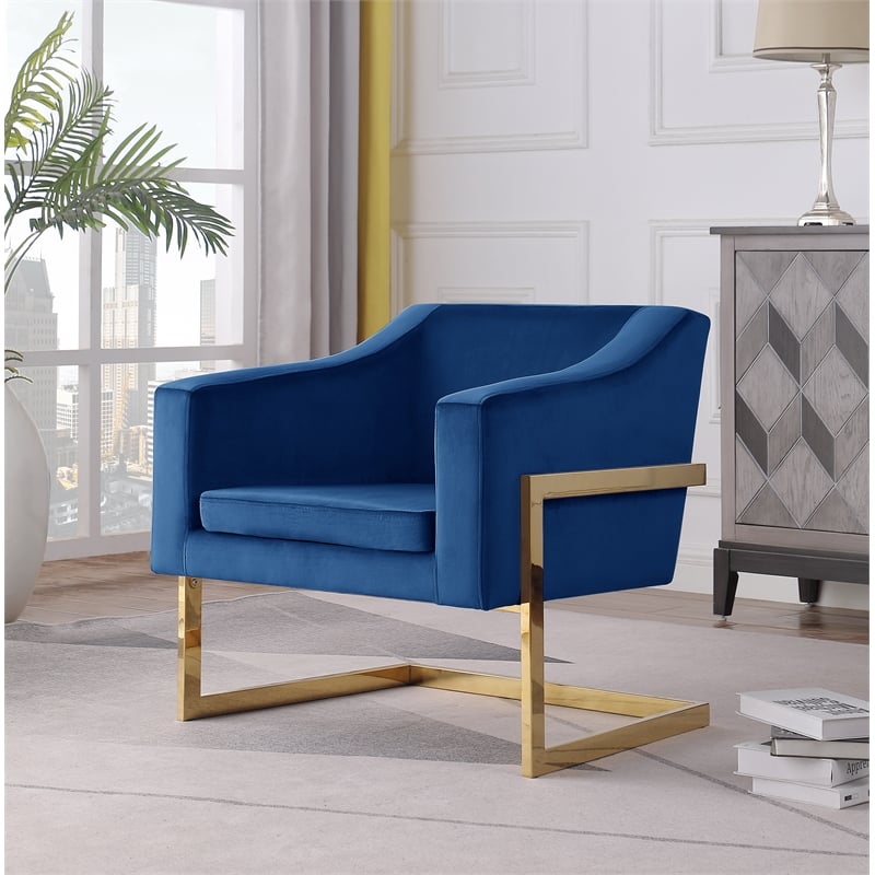 Hampshire Blue Velvet with Gold Stainless Steel Modern Accent Chair
