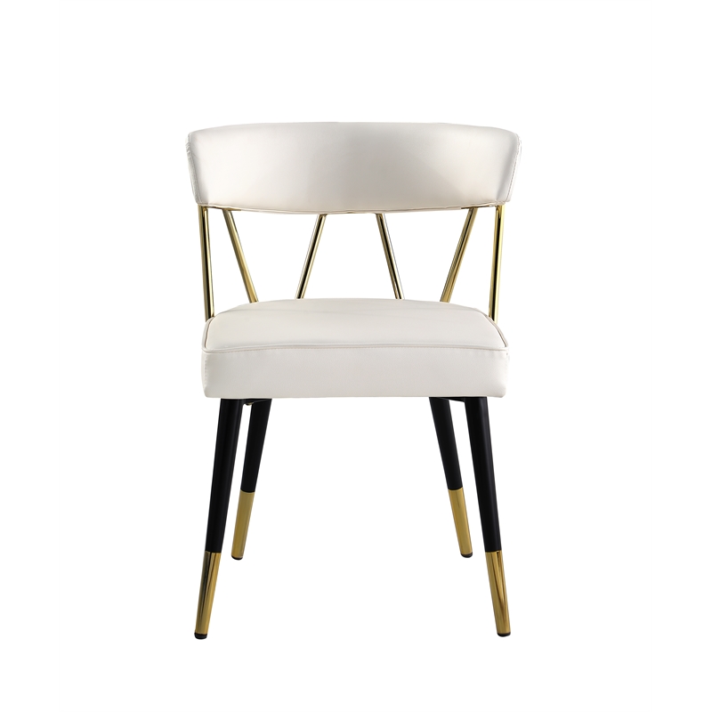 Aireys Ivory Faux Leather Armless Chair with Gold Accents (Set of 2)