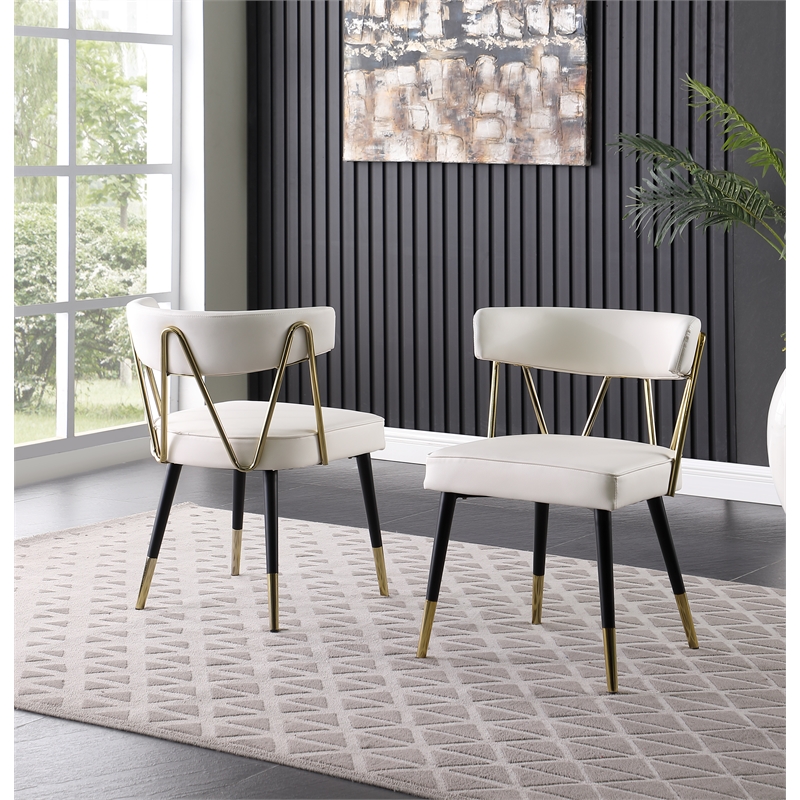 Aireys Ivory Faux Leather Armless Chair with Gold Accents (Set of 2)