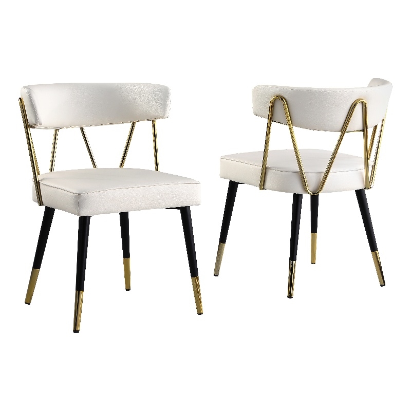 Aireys Ivory Faux Leather Armless Chair with Gold Accents (Set of 2)