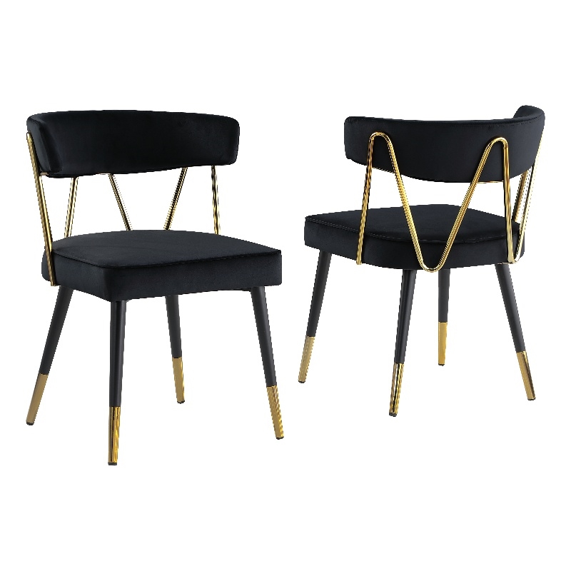 Aireys Black Velvet Armless Chair with Gold Accents (Set of 2)