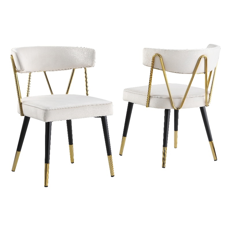 Aireys Cream Velvet Armless Chair with Gold Accents (Set of 2)
