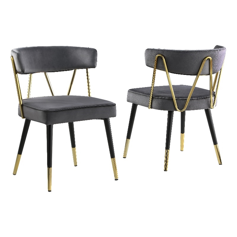 Aireys Gray Velvet Armless Chair with Gold Accents (Set of 2)