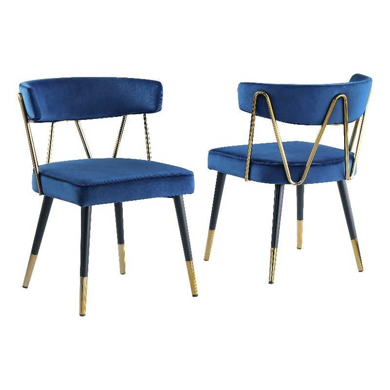 Aireys Navy Velvet Armless Chair with Gold Accents (Set of 2)