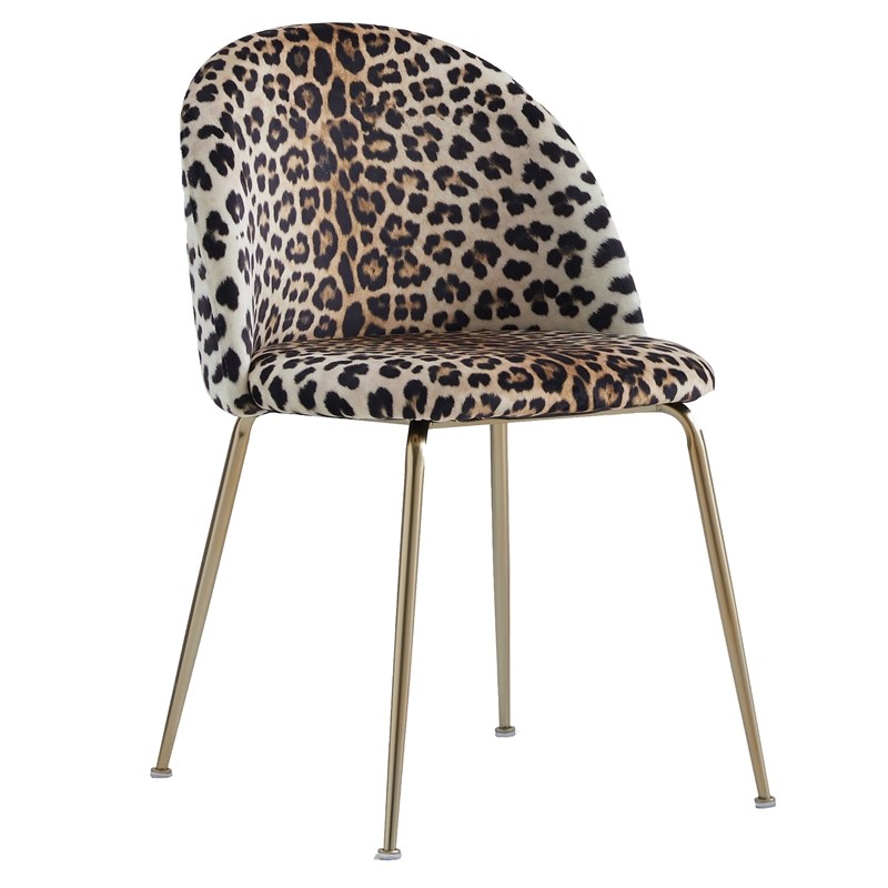 Best Master Miramar Velvet Metal Dining Chairs in Yellow Leopard Print Set of 2