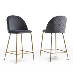 Best Master Miramar Velvet Metal Counter Height Bar Stools in Dark Gray Set of 2