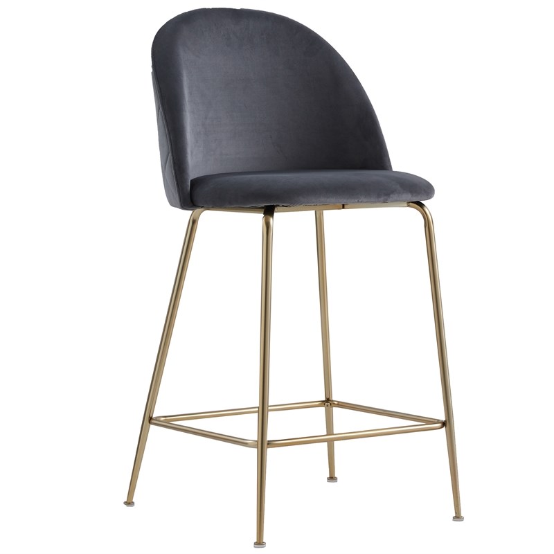 Best Master Miramar Velvet Metal Counter Height Bar Stools in Dark Gray Set of 2
