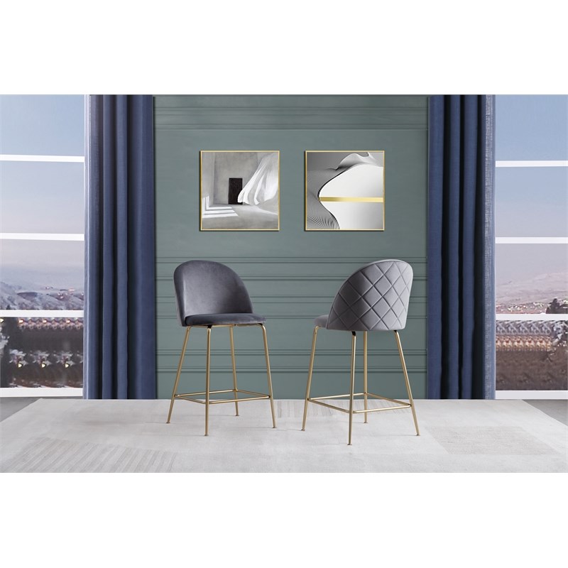 Best Master Miramar Velvet Metal Counter Height Bar Stools in Dark Gray Set of 2