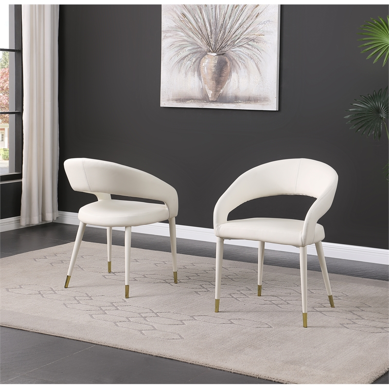Best Master Jacques Faux Leather Dining Chairs in Cream White (Set of 2)